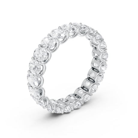 Oval eternity diamond wedding ring in white gold, top view