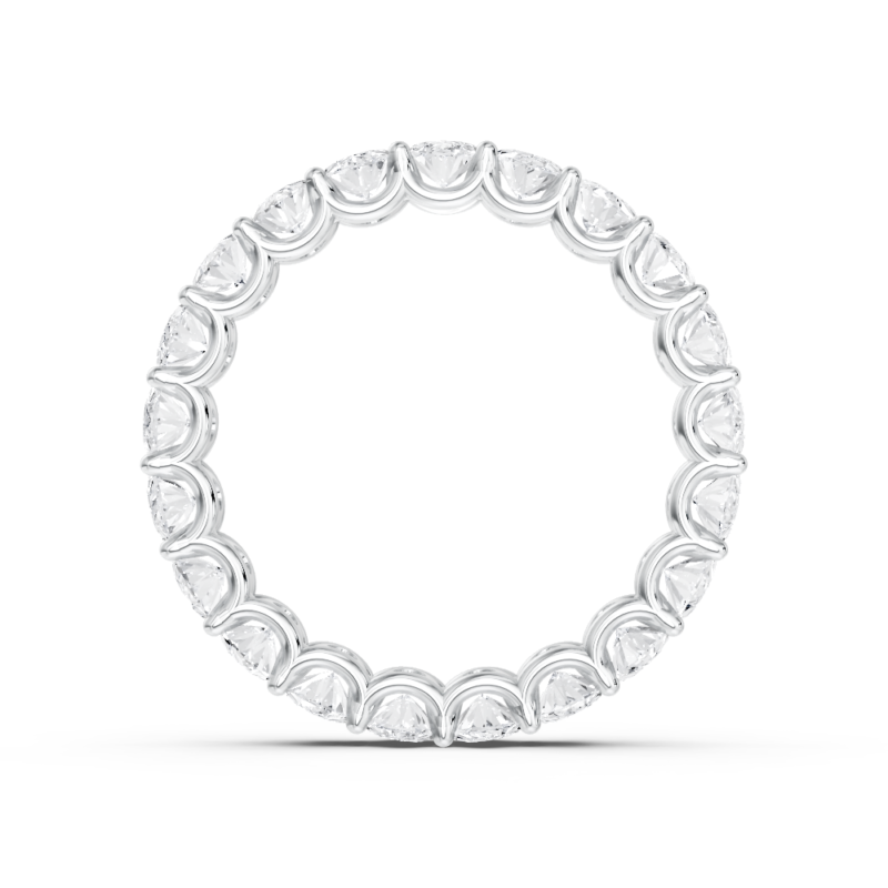 Oval eternity diamond wedding ring in white gold, angled view