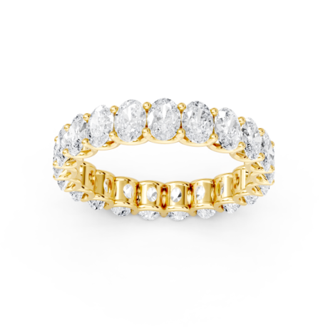 Oval eternity diamond wedding ring in yellow gold, front view