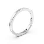 Flush-set diamond wedding ring in white gold, angled view