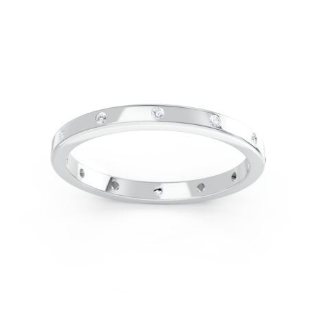 Flush-set diamond wedding ring in white gold, top view