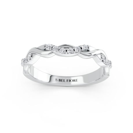 Infinity twist pavé diamond wedding ring in white gold, front view