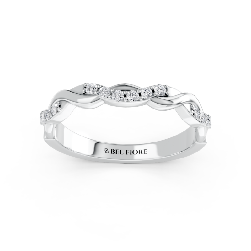 Infinity twist pavé diamond wedding ring in white gold, front view