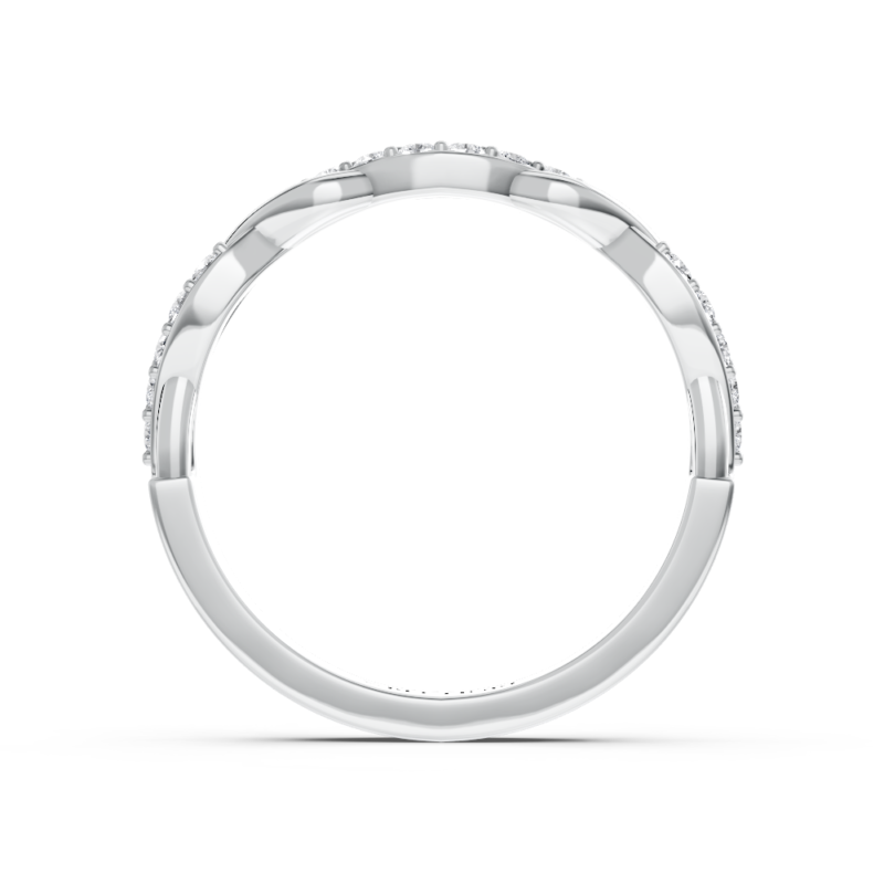 Infinity twist pavé diamond wedding ring in white gold, side profile