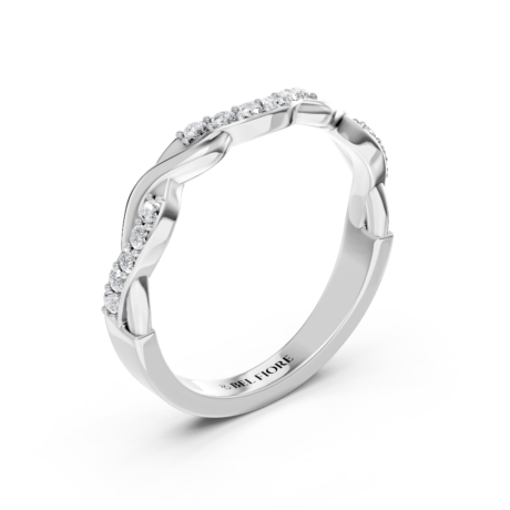 Infinity twist pavé diamond wedding ring in white gold, top view