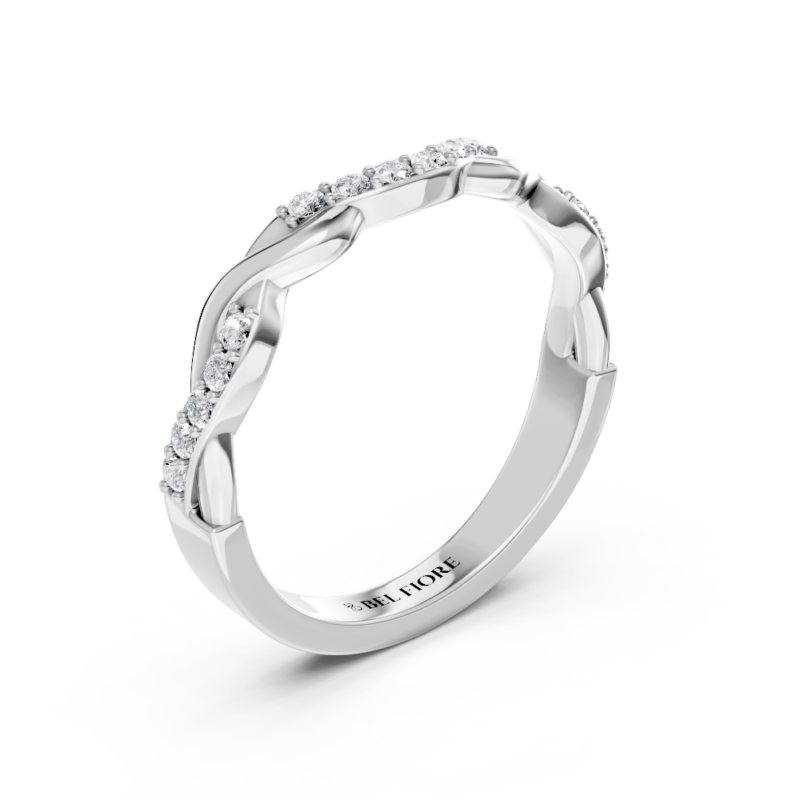 Infinity twist pavé diamond wedding ring in white gold, top view