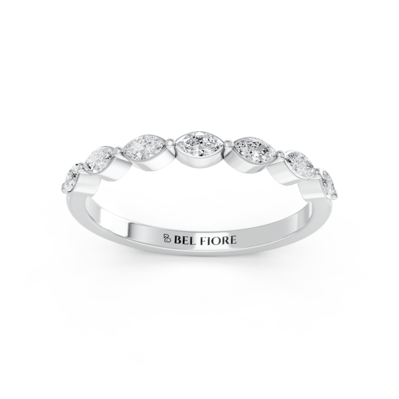 Marquise diamond wedding ring in white gold, front view
