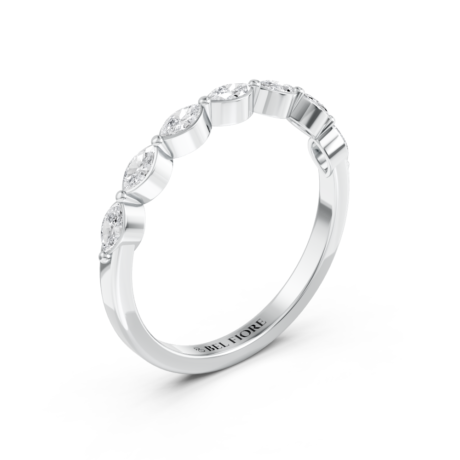 Marquise diamond wedding ring in white gold, top view