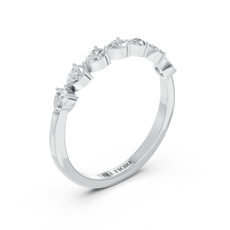 Pear diamond wedding ring in white gold, top view