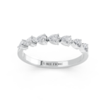 Pear diamond wedding ring in white gold, front view