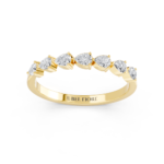 Pear diamond wedding ring in yellow gold, front view