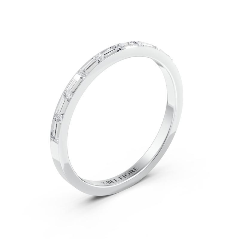 Baguette diamond wedding ring in white gold, top view