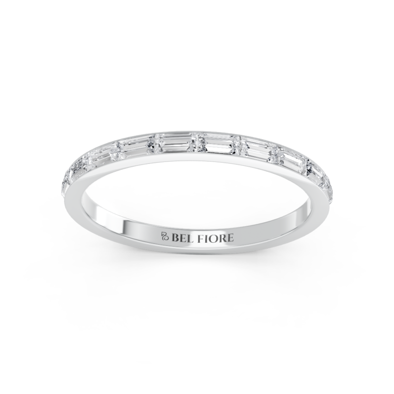 Baguette diamond wedding ring in white gold, front view