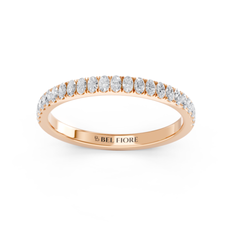 Micro pavé diamond wedding ring in rose gold, front view