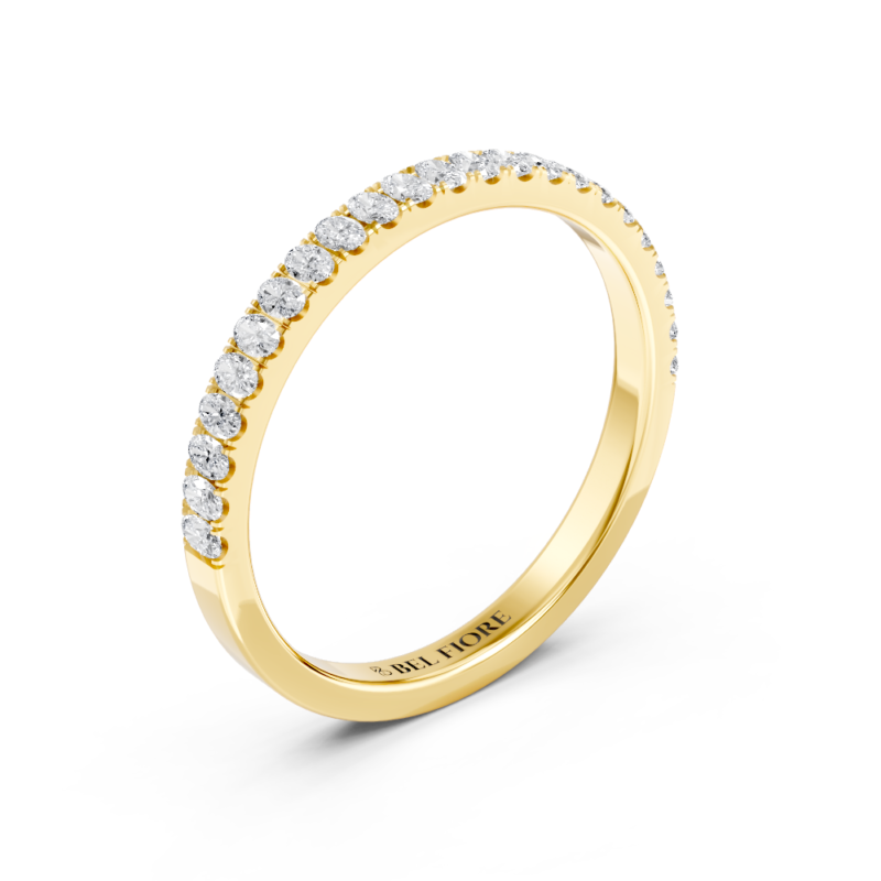 Micro pavé diamond wedding ring in yellow gold, top view