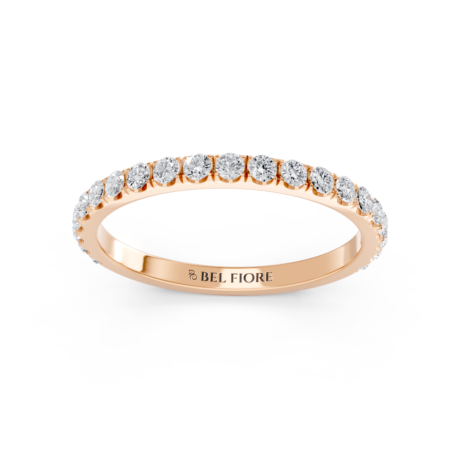 French-set diamond wedding ring in rose gold, front view