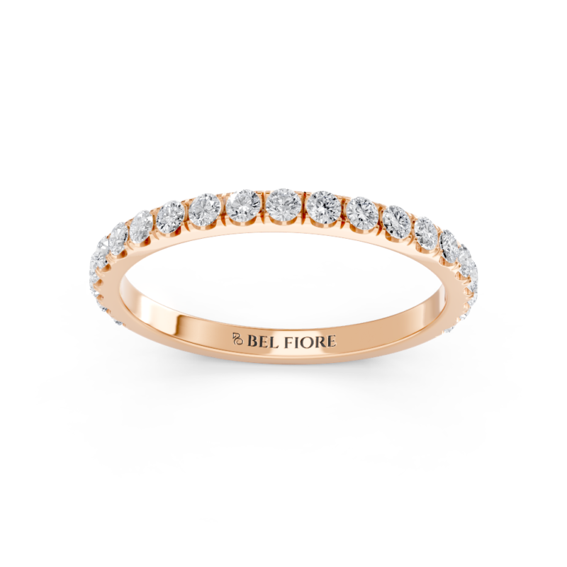 French-set diamond wedding ring in rose gold, front view