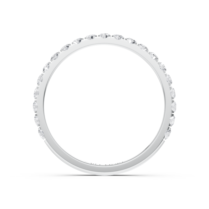 French-set diamond wedding ring in white gold, side profile