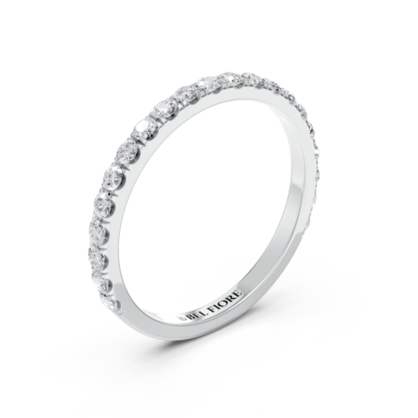 French-set diamond wedding ring in white gold, top view