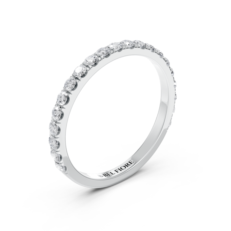 French-set diamond wedding ring in white gold, top view