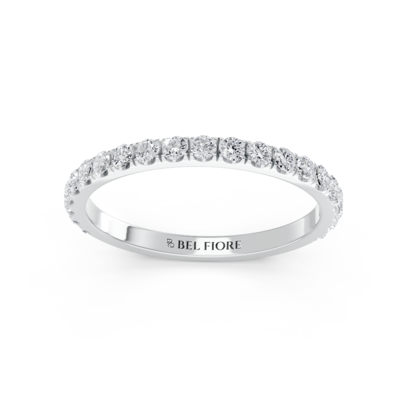 French-set diamond wedding ring in white gold, front view