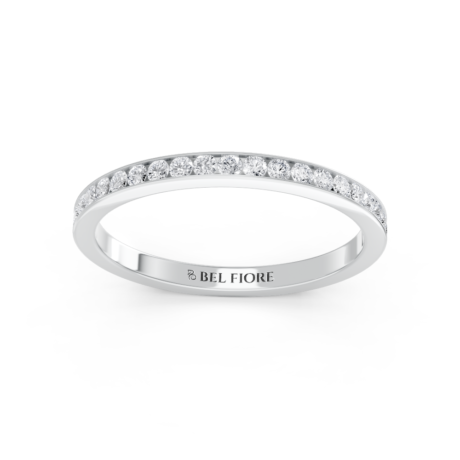 Channel-set diamond wedding ring in white gold, front view