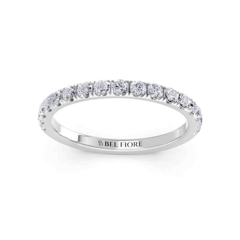 Shared-claw pavé diamond wedding ring in white gold, front view