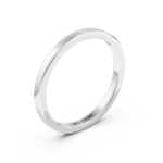 Three diamond plain wedding ring in white gold, top view