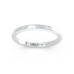 Three diamond plain wedding ring in white gold, front view