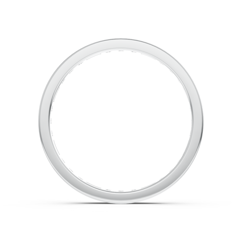 Round and baguette eternity diamond wedding ring in white gold, side profile
