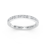Round and baguette eternity diamond wedding ring in white gold, front view