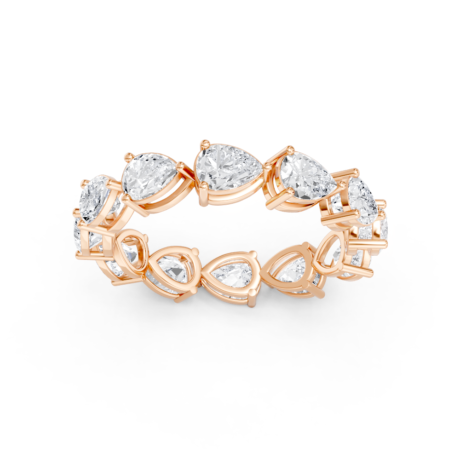 Pear eternity diamond wedding ring in rose gold, front view