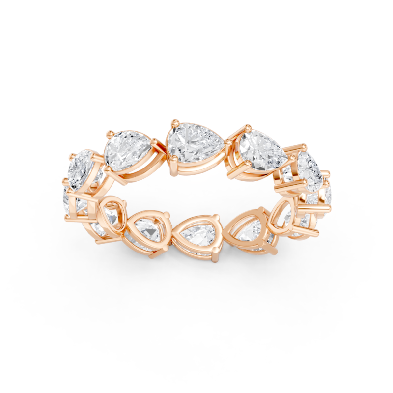 Pear eternity diamond wedding ring in rose gold, front view