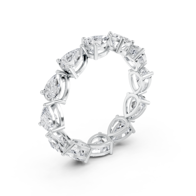 Pear eternity diamond wedding ring in white gold, top view
