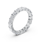 Princess cut eternity diamond wedding ring in white gold, top view