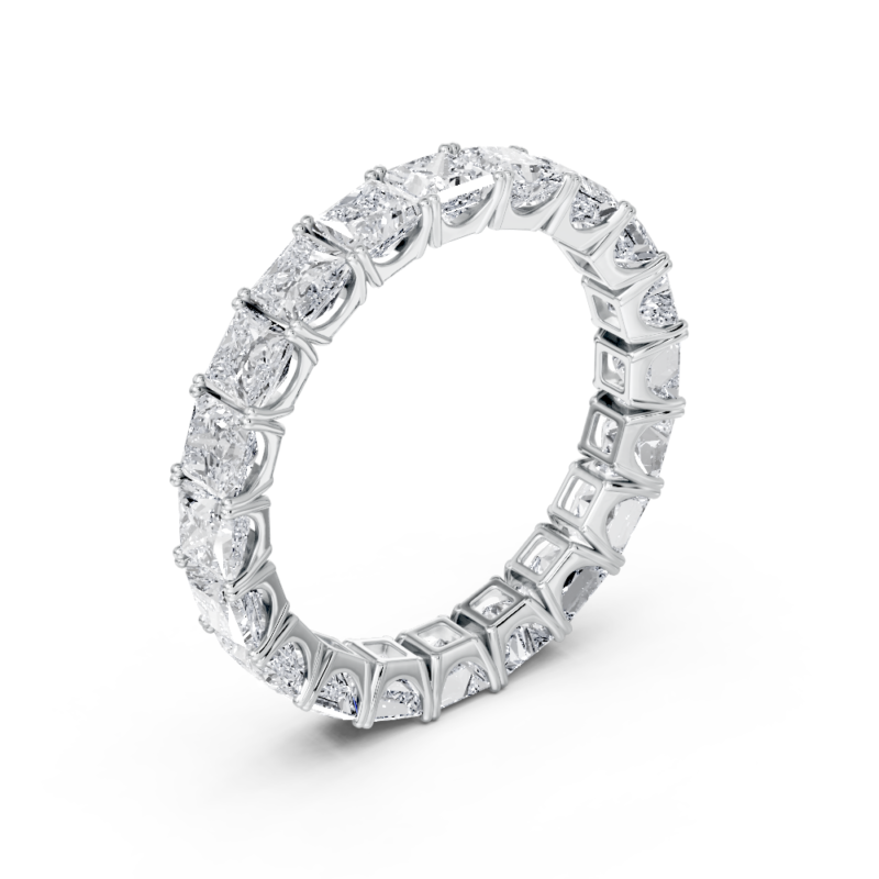Princess cut eternity diamond wedding ring in white gold, top view