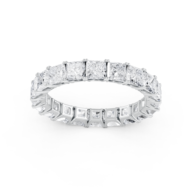Princess cut eternity diamond wedding ring in white gold, front view