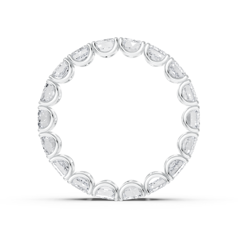 Emerald cut eternity diamond wedding ring in white gold, side profile