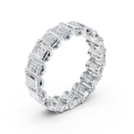 Emerald cut eternity diamond wedding ring in white gold, top view