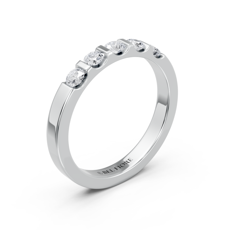 Bar-set diamond wedding ring in white gold, top view