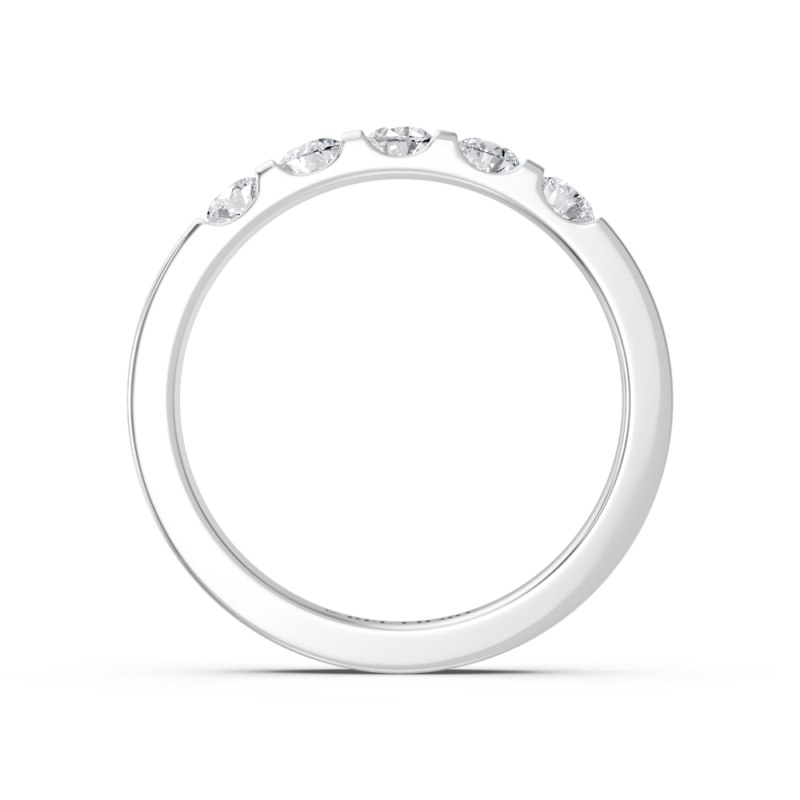 Bar-set diamond wedding ring in white gold, side profile