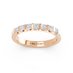 Bar-set princess cut diamond wedding ring in rose gold, front view