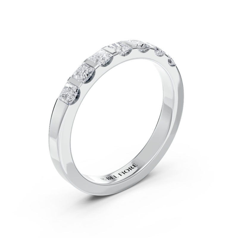 Bar-set princess cut diamond wedding ring in white gold, top view