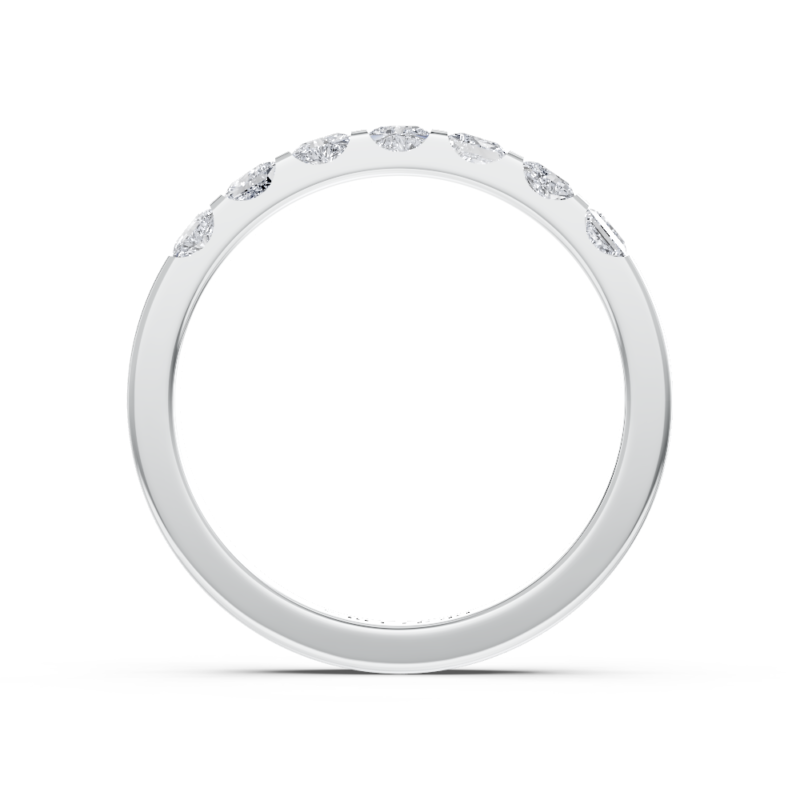 Bar-set princess cut diamond wedding ring in white gold, side profile