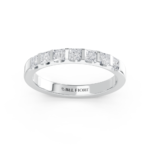 Bar-set princess cut diamond wedding ring in white gold, front view