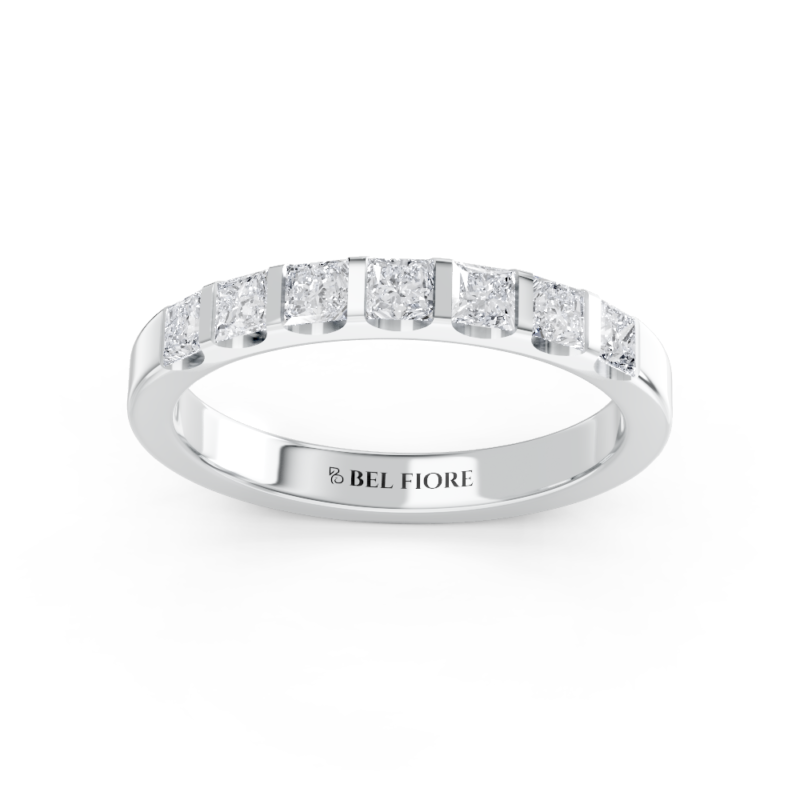 Bar-set princess cut diamond wedding ring in white gold, front view