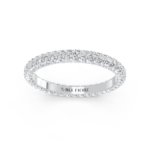 Pavé dome diamond wedding ring in white gold, front view