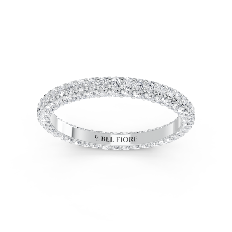 Pavé dome diamond wedding ring in white gold, front view