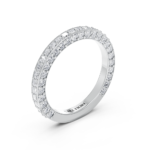 Knife-edge pavé diamond wedding ring in white gold, top view