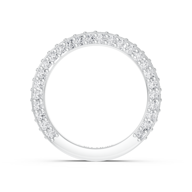 Knife-edge pavé diamond wedding ring in white gold, side profile